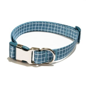 Plaid Adjustable Dog Collar with Metal Buckle – Blue