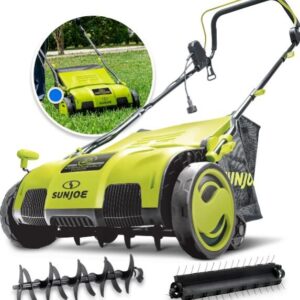 Sun Joe AJ805E 15″ Electric Dethatcher & Scarifier, 13-Amp, 5-Position Height, 13.2-Gal Bag, Airboost